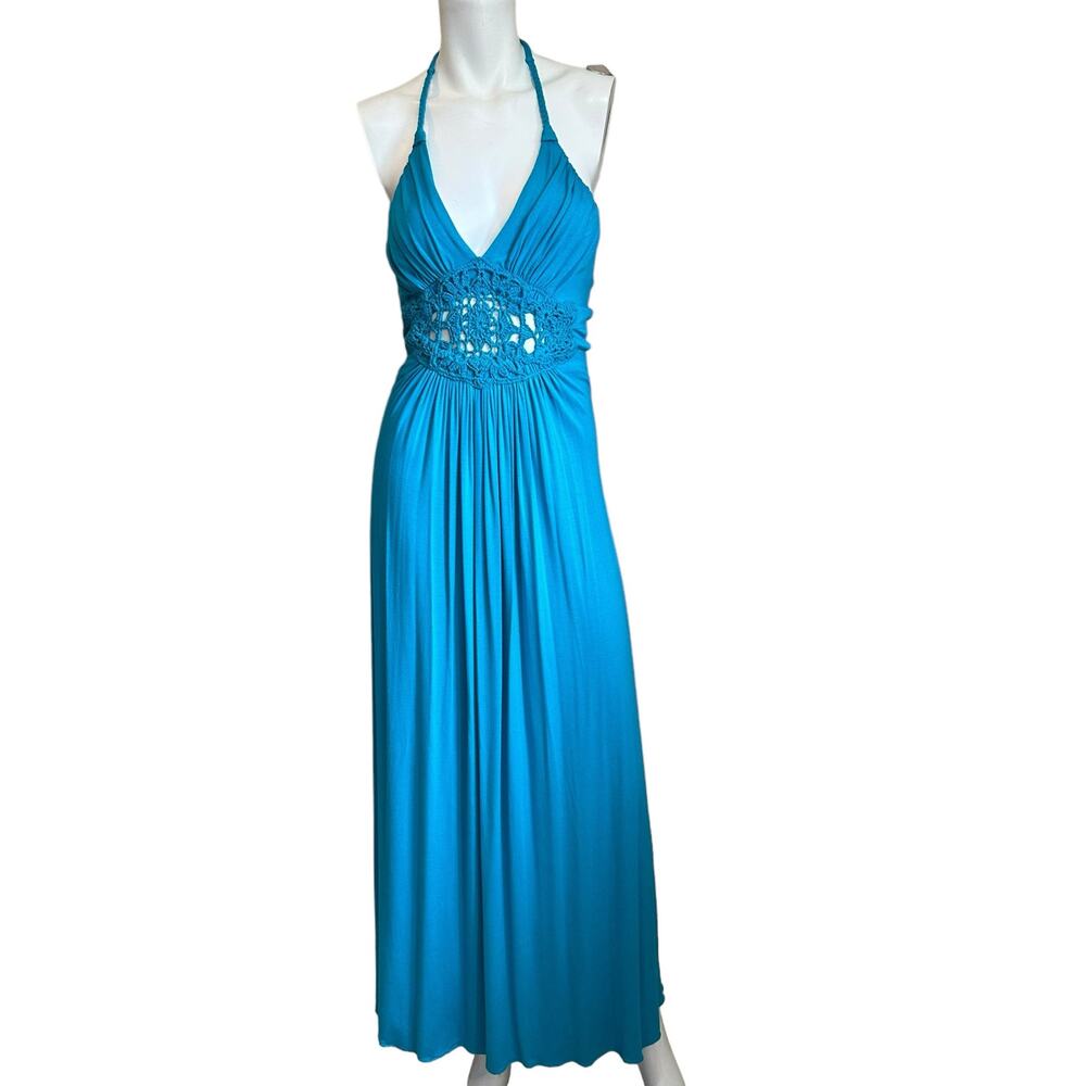 Sky Turquoise Blue Halter Maxi Dress
